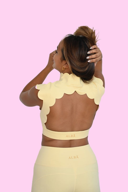 Brassière festonnée col montant